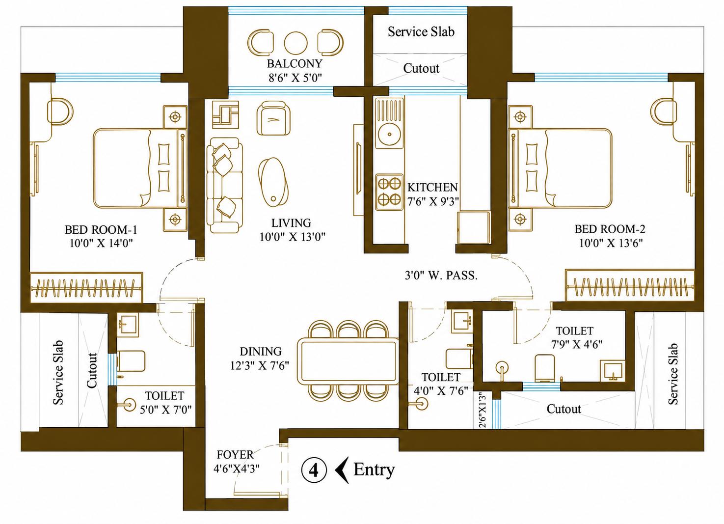 2BHK floor plan