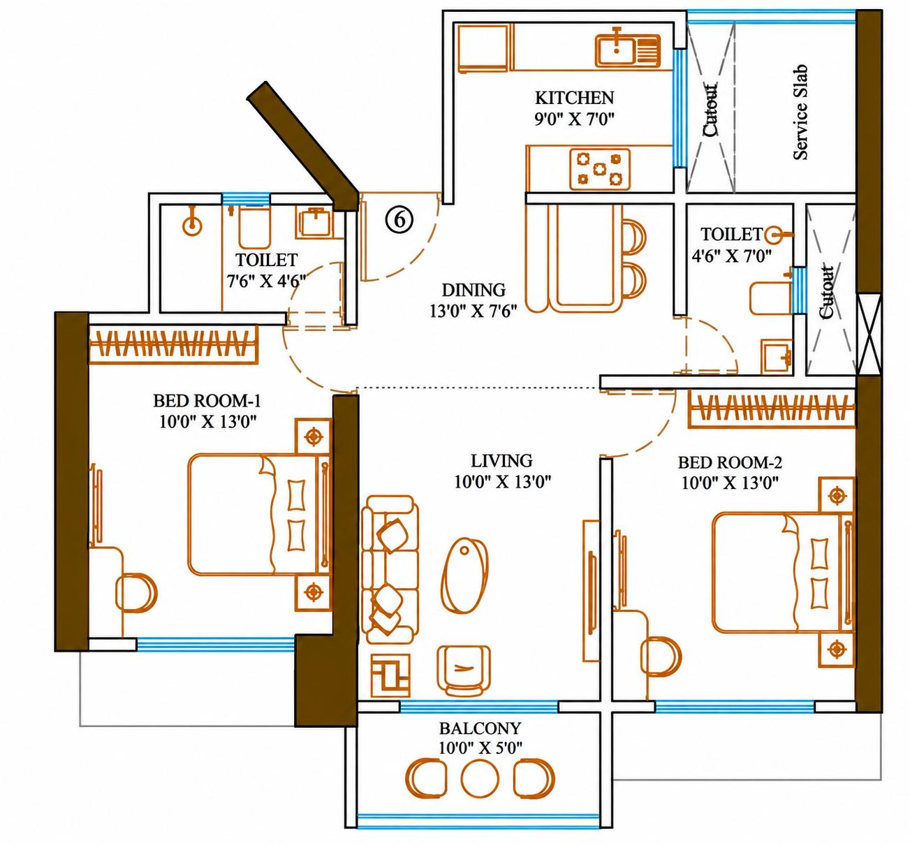 2BHK Premium floor plan