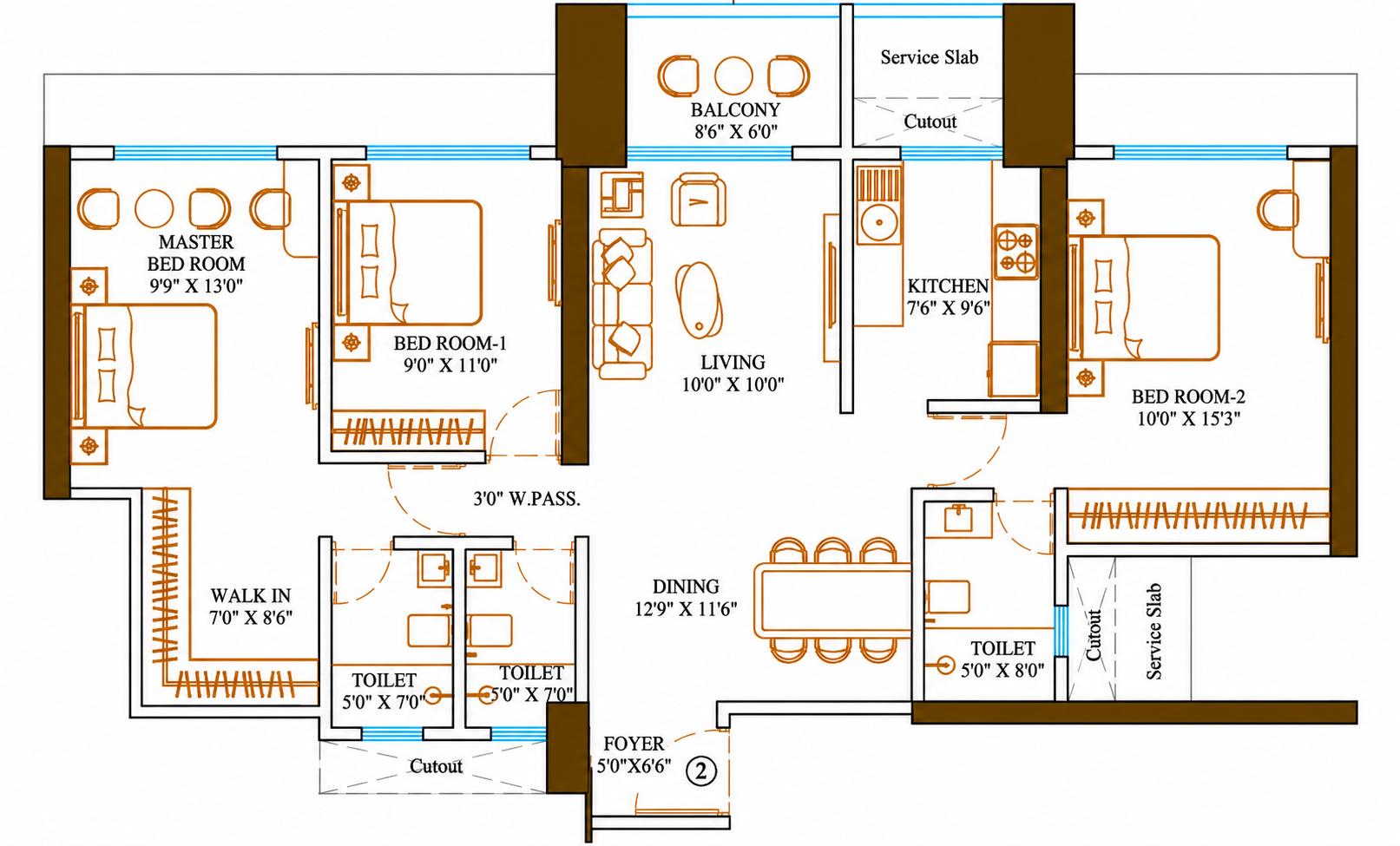3BHK Luxury floor plan