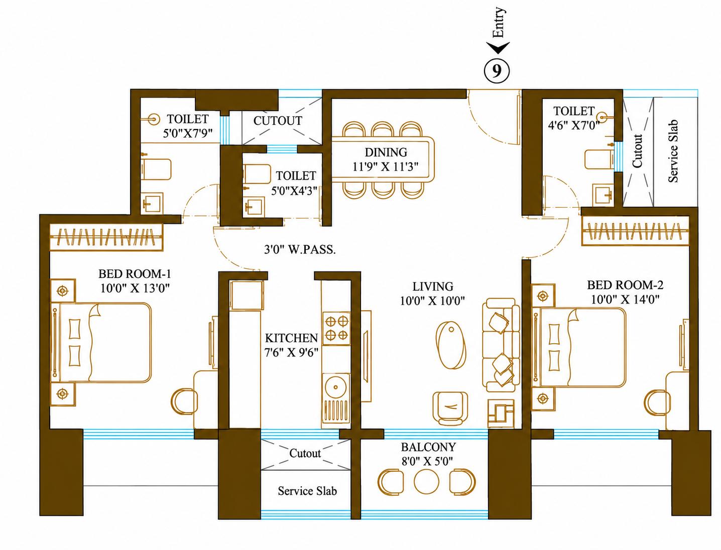 2BHK Elite floor plan