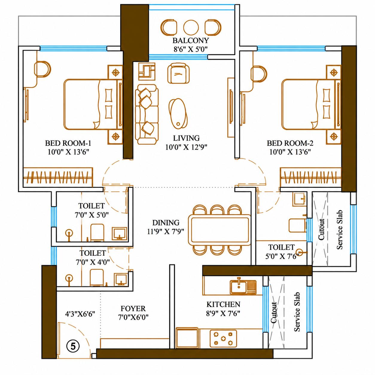 2BHK Luxury floor plan