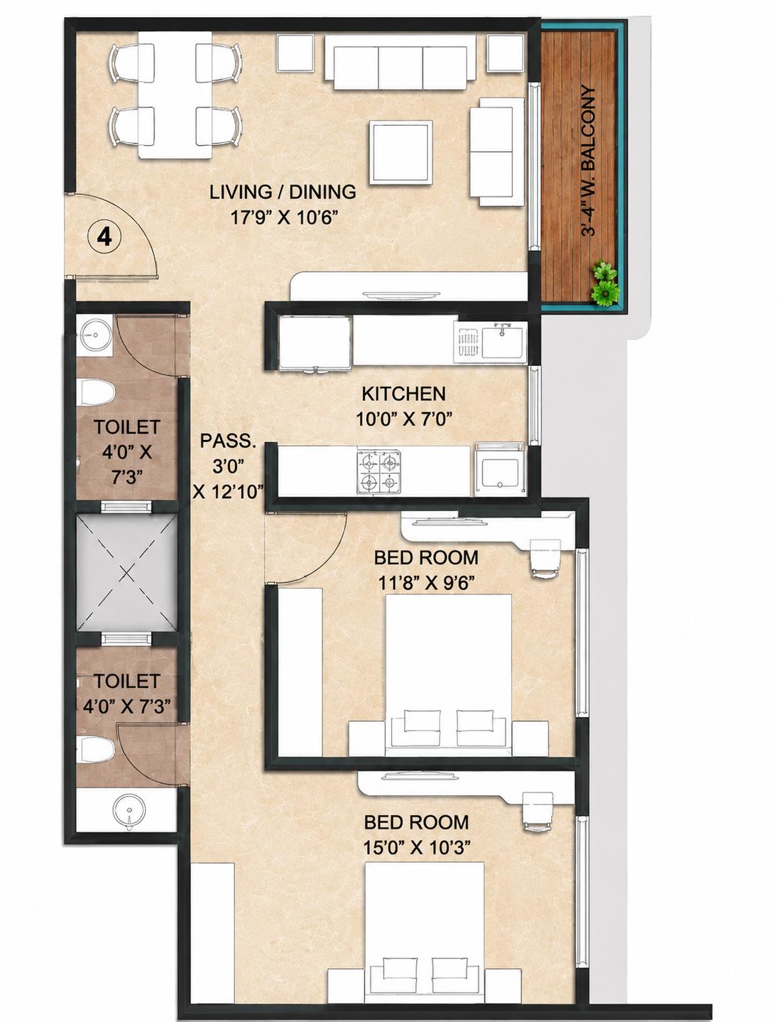 2BHK Premium floor plan