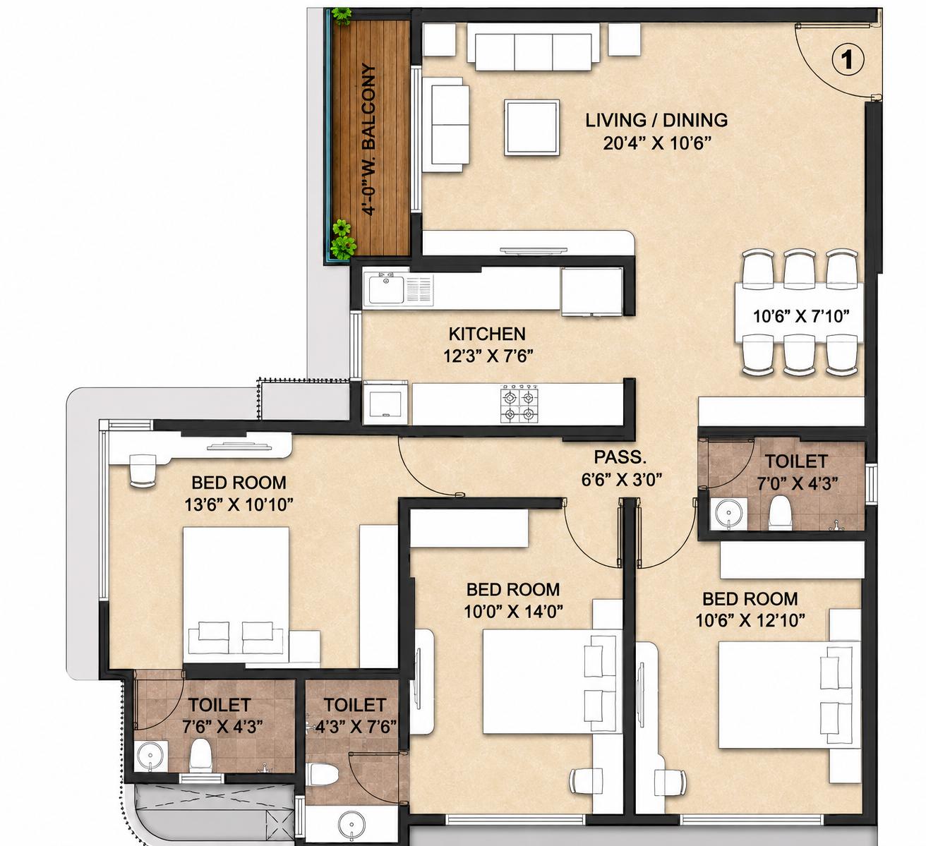 3BHK Premium floor plan