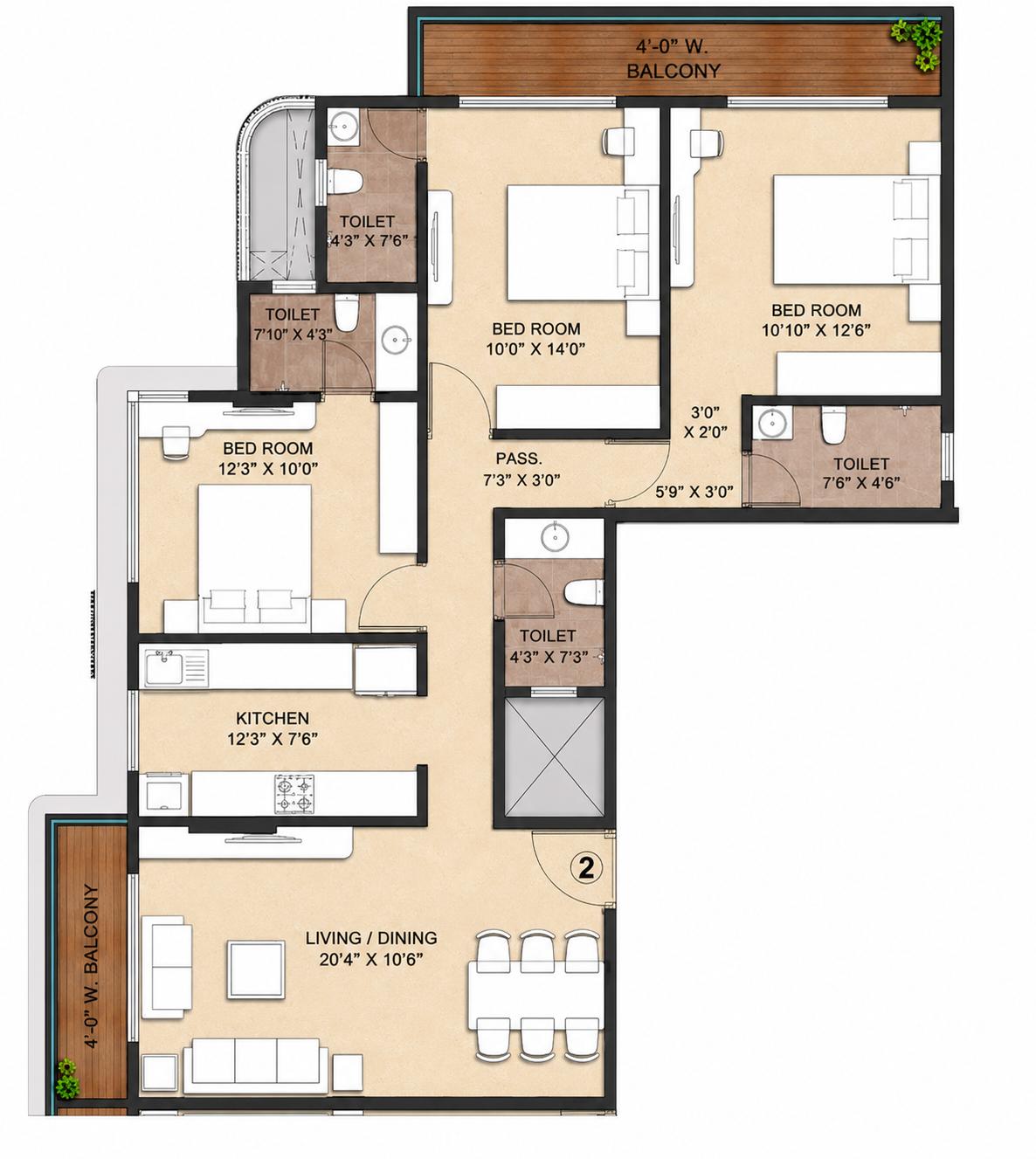 3BHK Elite floor plan
