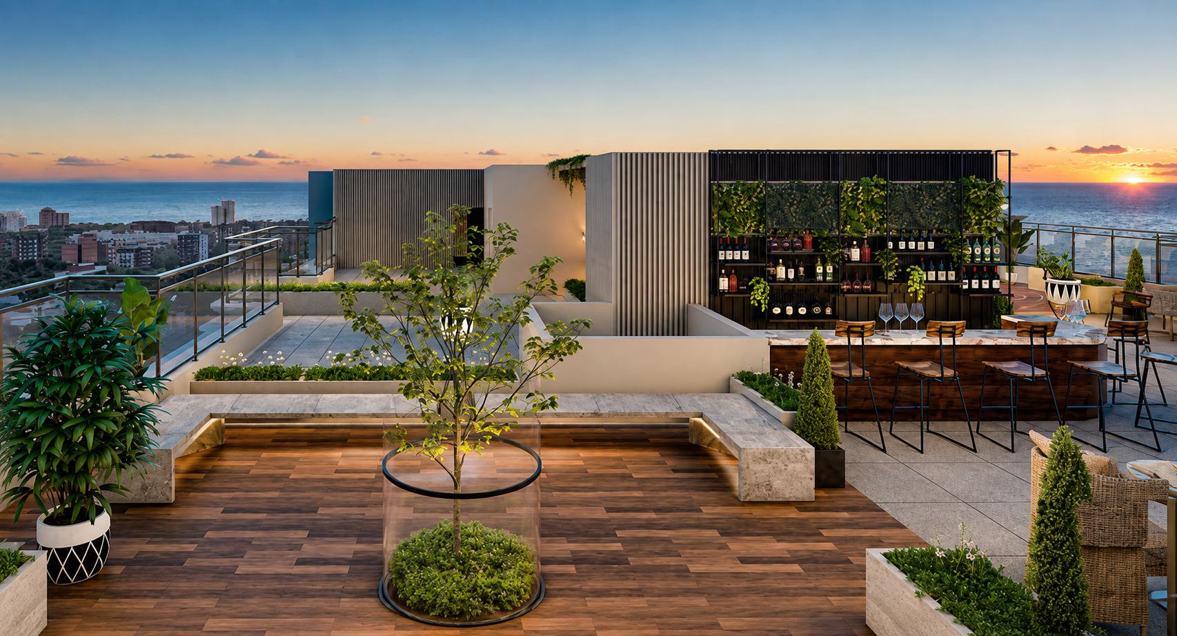 Rooftop terrace at Platinum Oceanic, Khar West