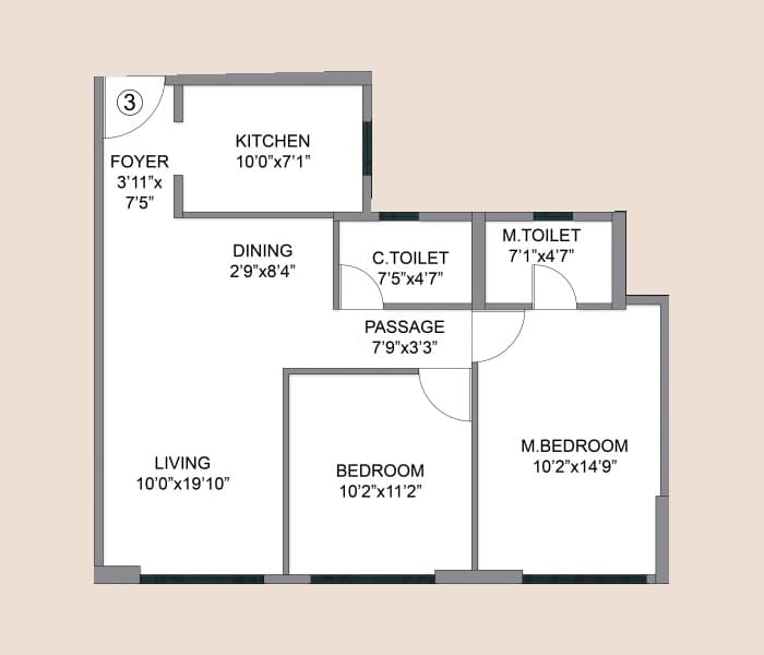 2BHK floor plan