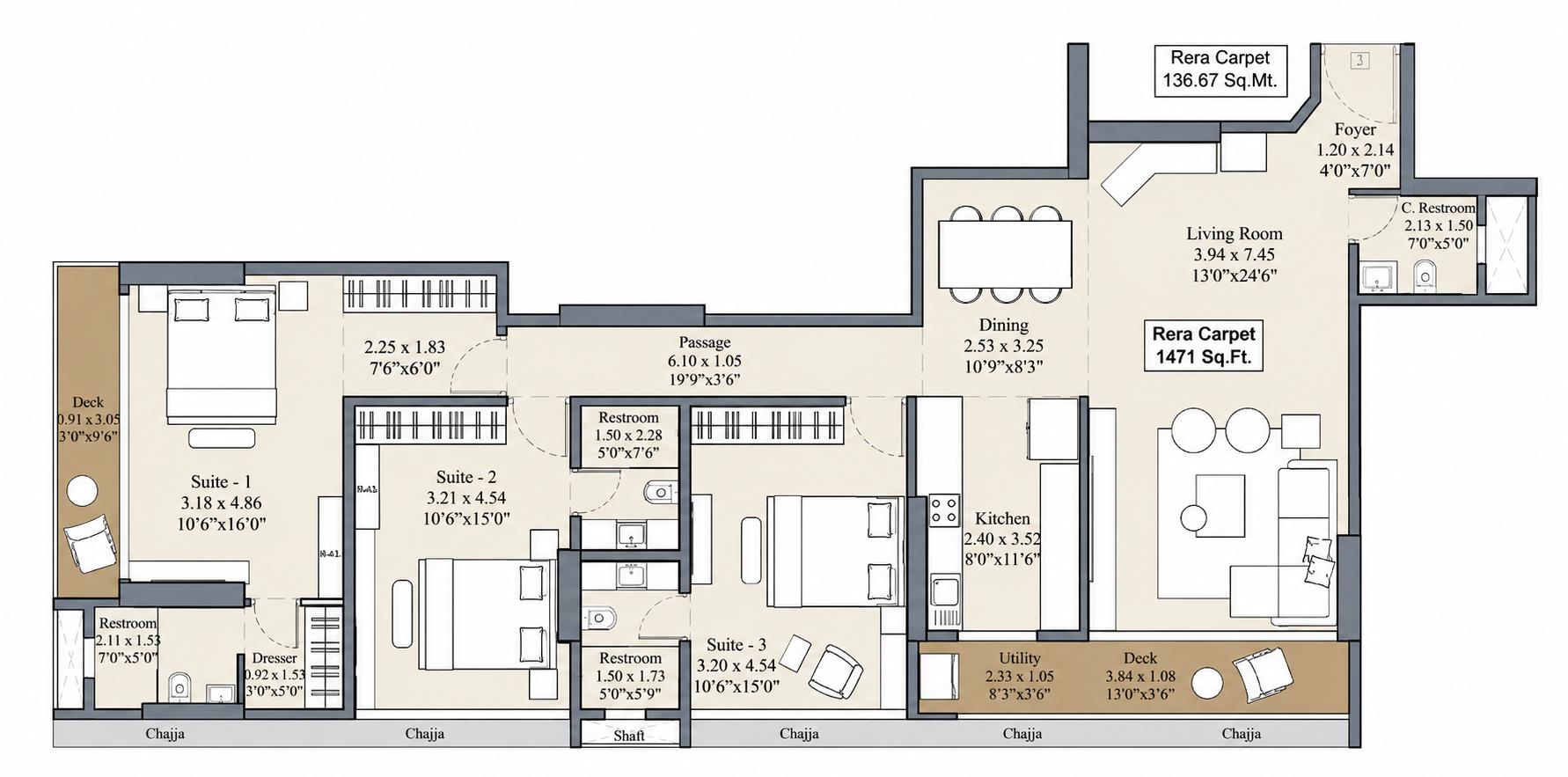 3BHK Premium floor plan