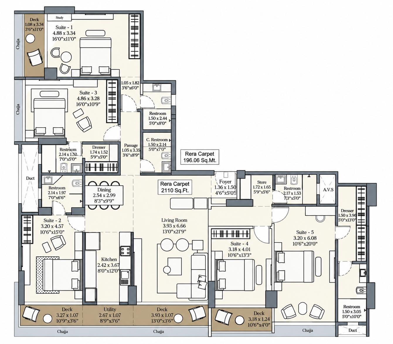 5BHK floor plan