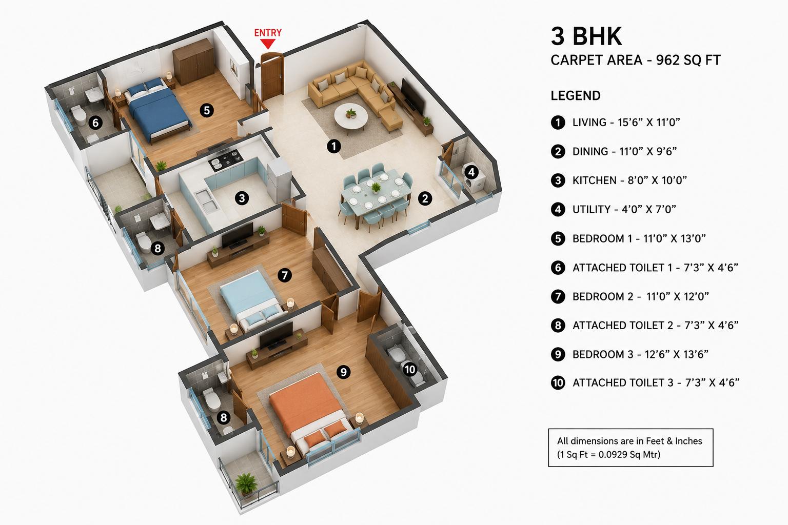 3BHK Luxury floor plan