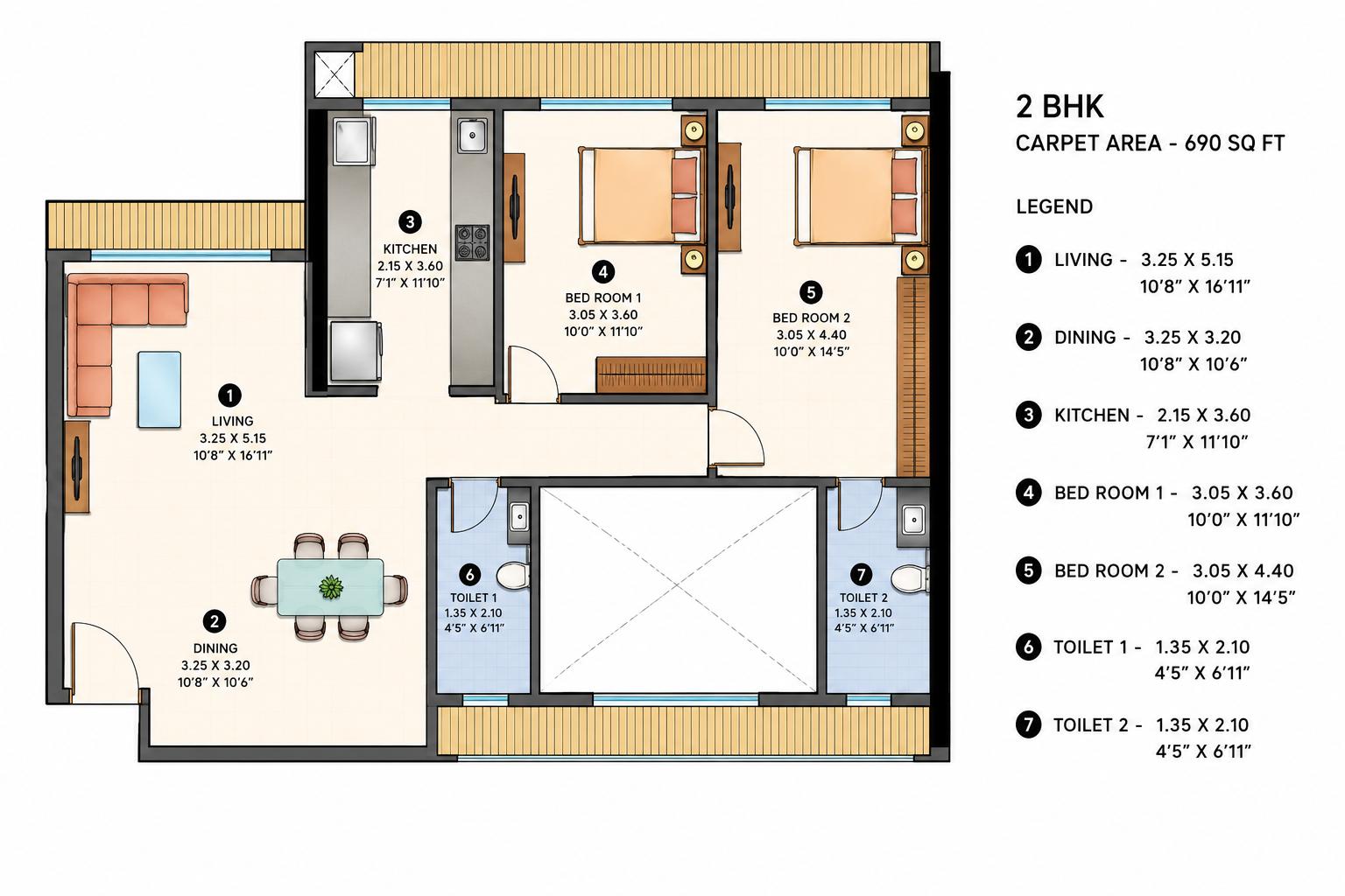 2BHK Premium floor plan