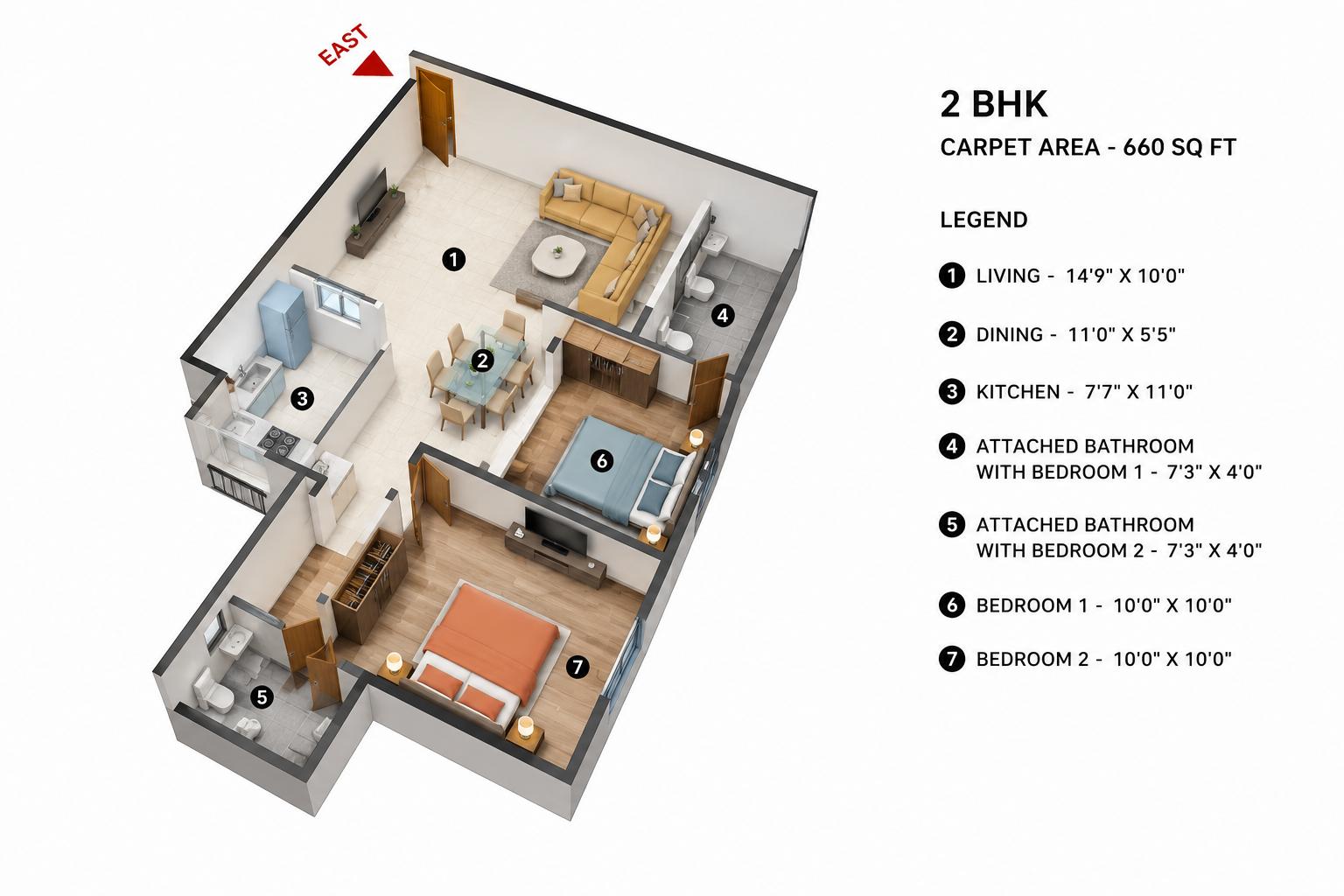 2BHK Luxury floor plan