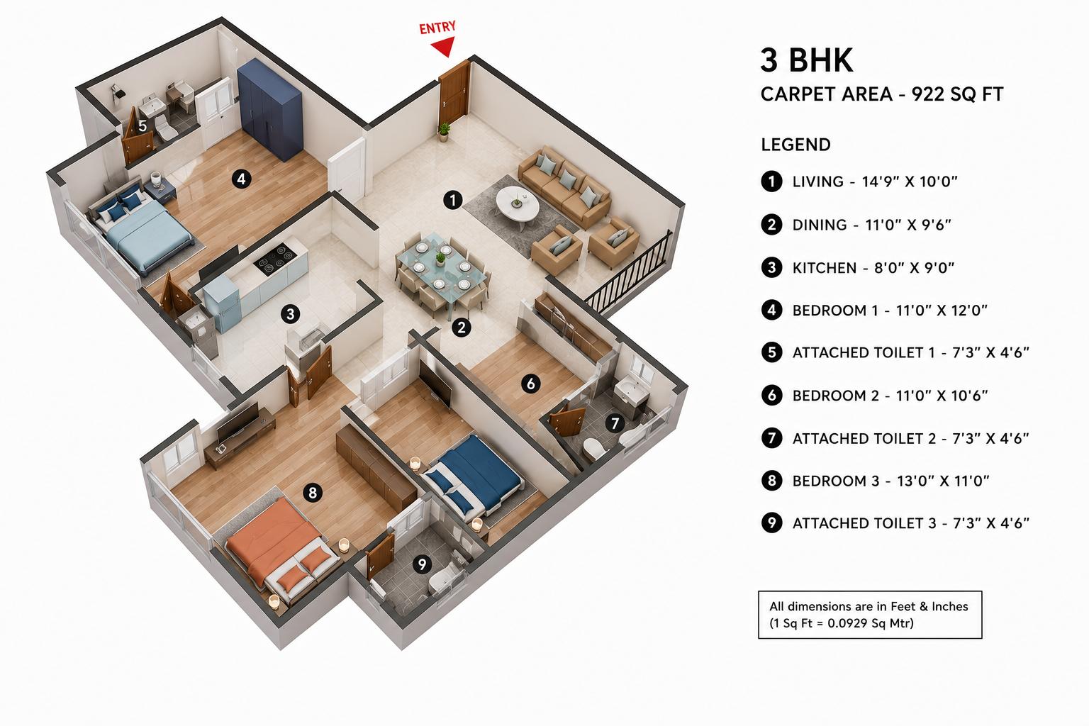 3BHK Premium floor plan