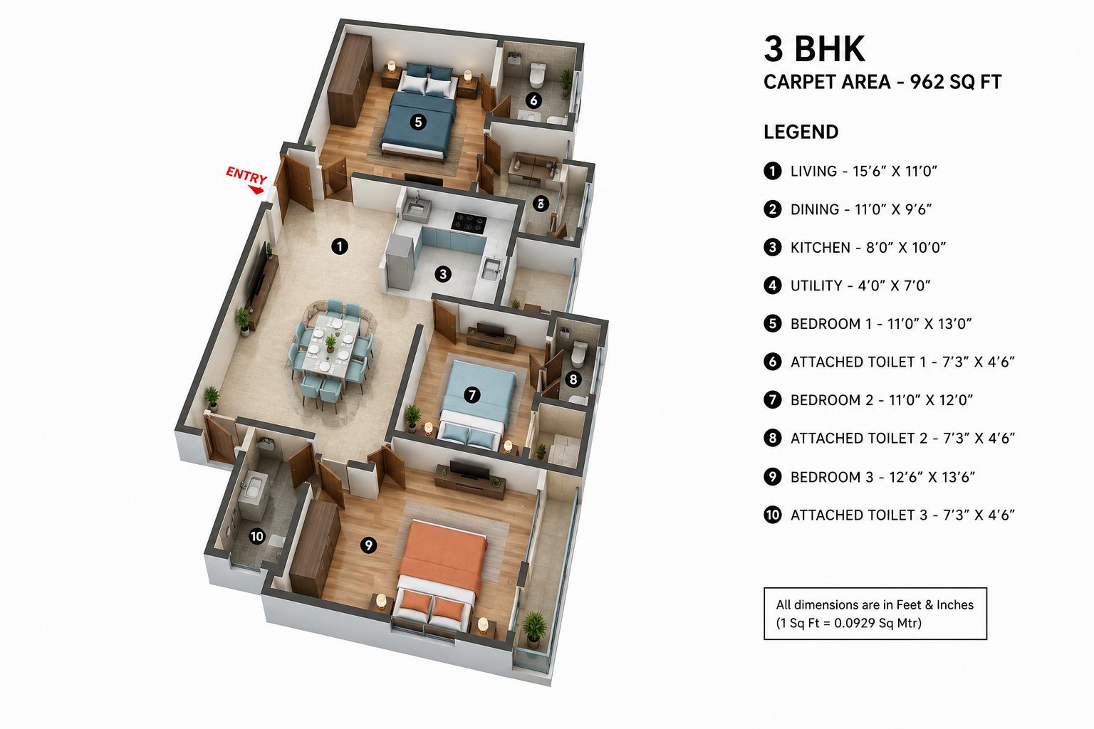 3BHK Ultra Luxury floor plan