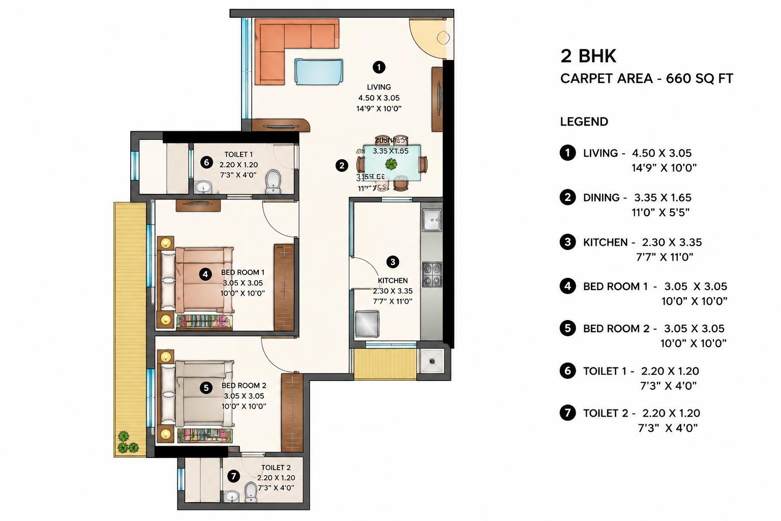 2BHK floor plan