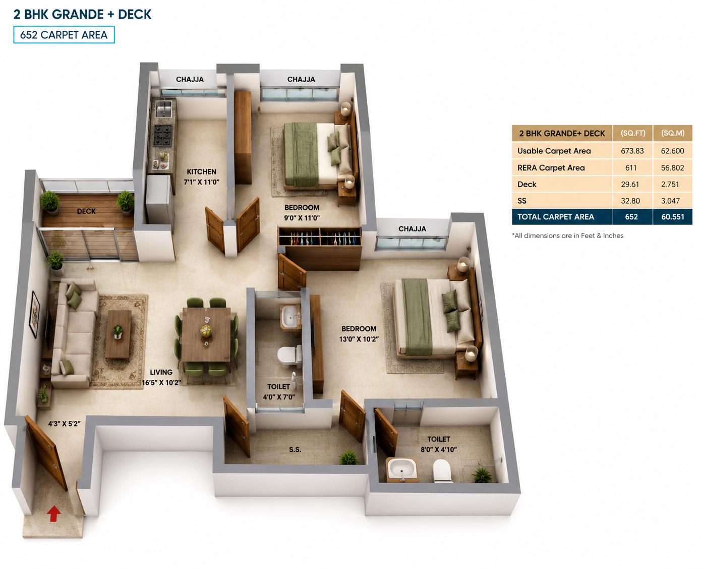 2BHK Luxury floor plan