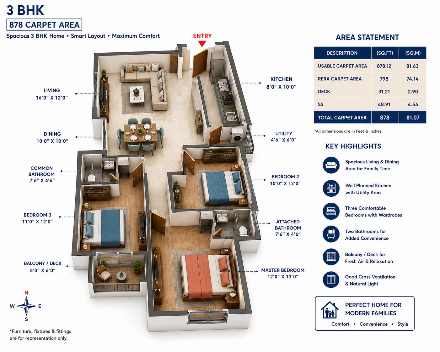 3BHK floor plan