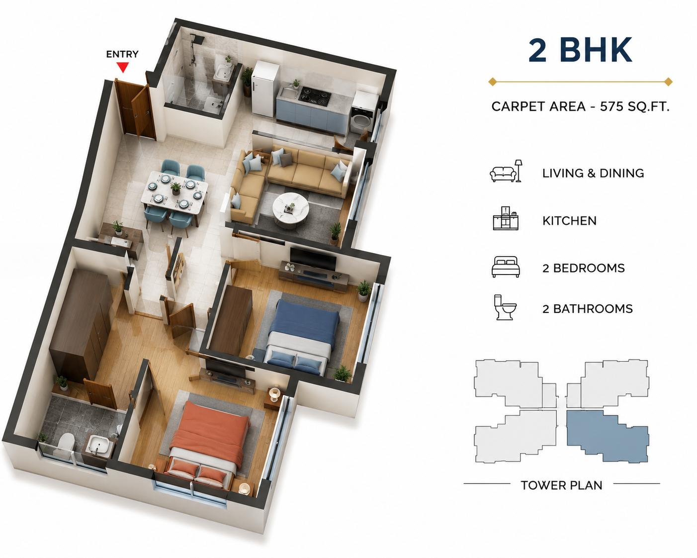 2BHK Elite floor plan