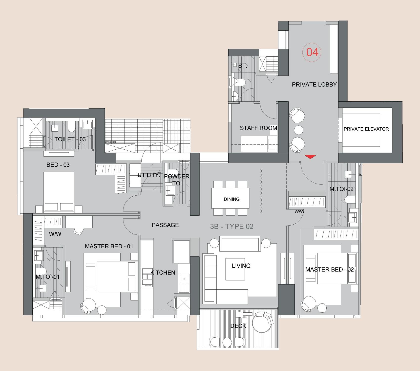 3BHK floor plan