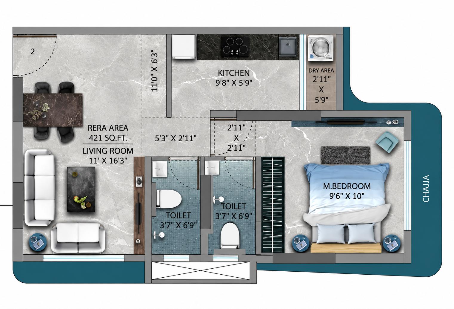 1BHK  Elite floor plan