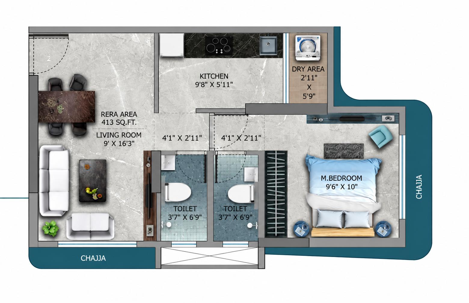1BHK floor plan