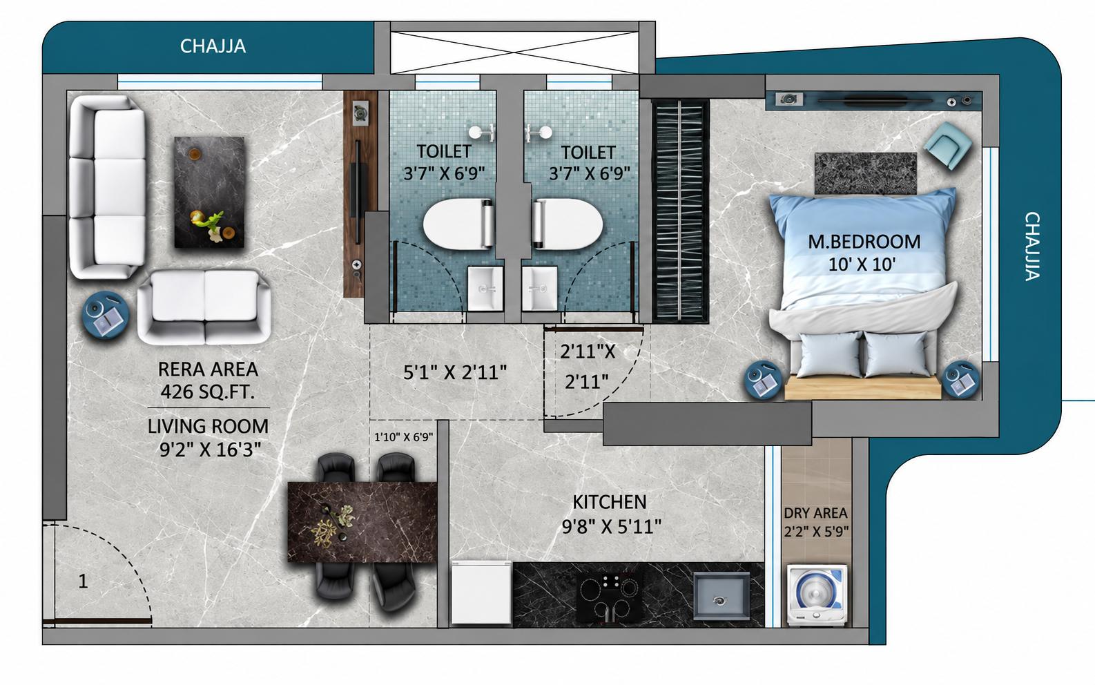 1BHK Luxury floor plan