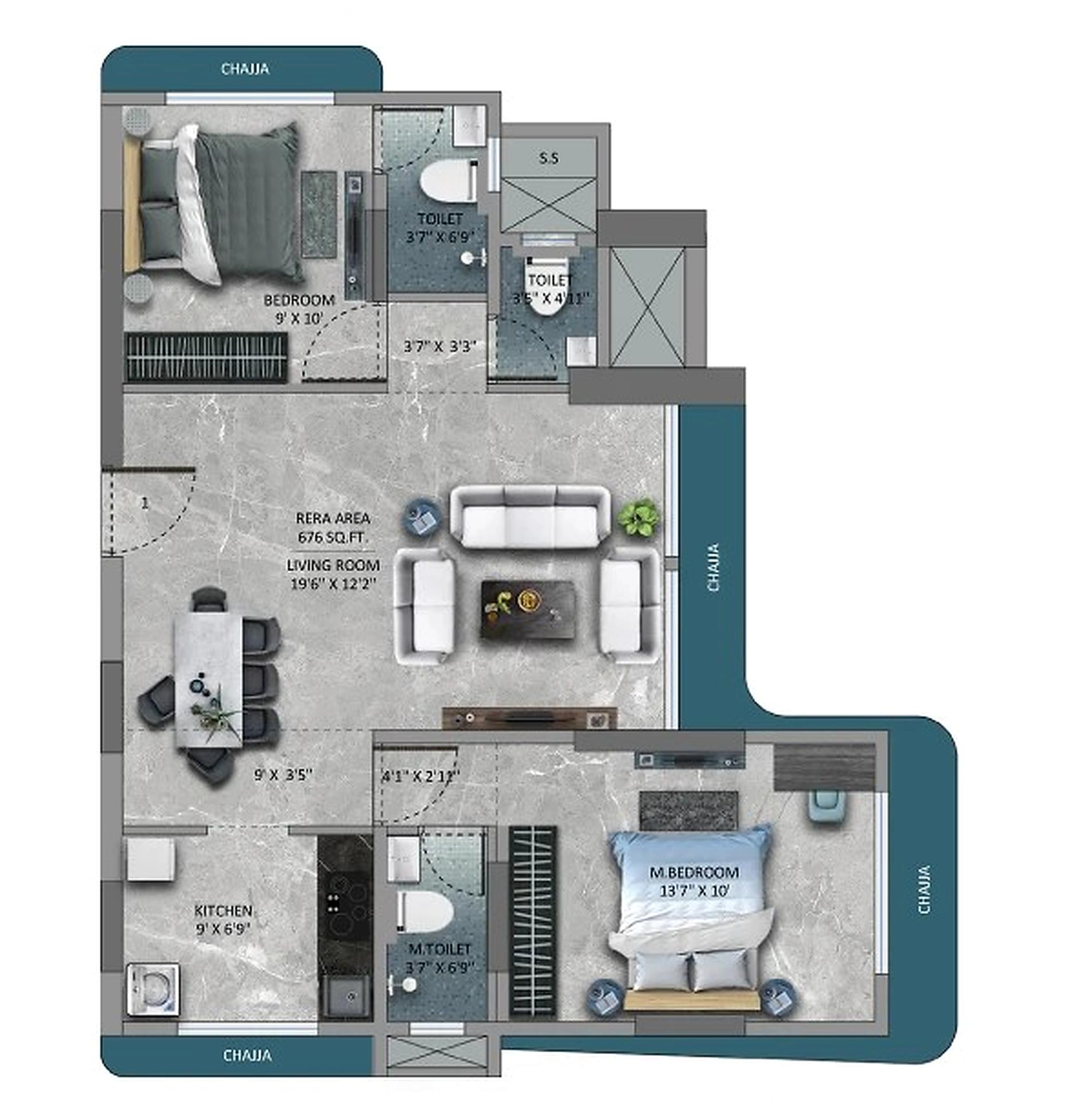 2BHK Premium floor plan