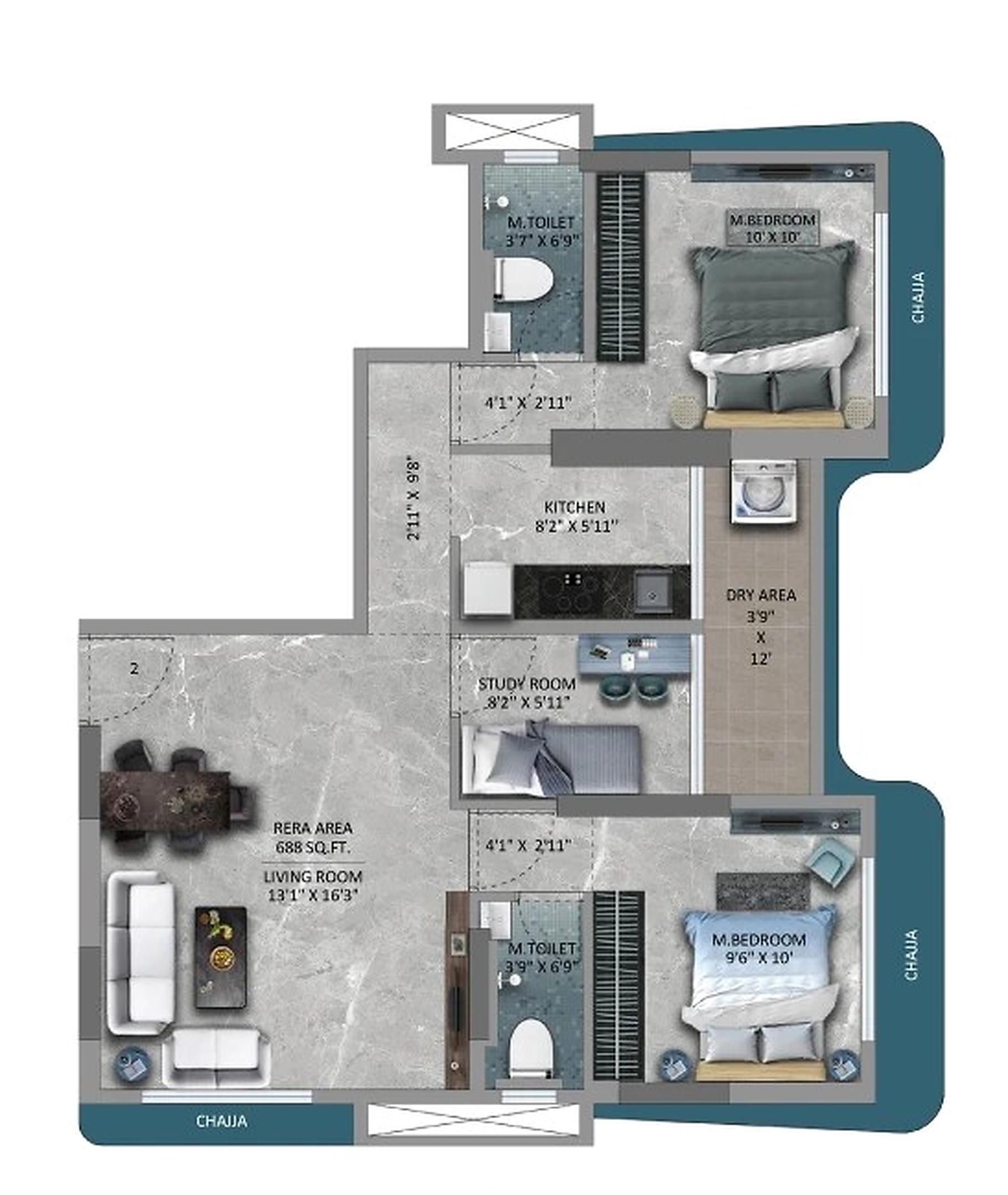 2BHK Elite floor plan