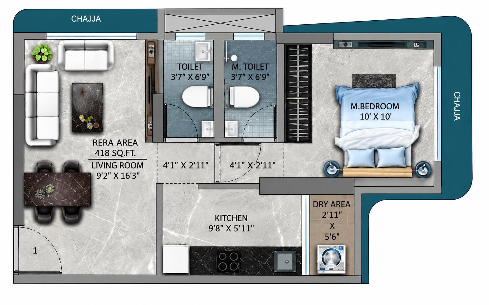 1BHK Premium floor plan