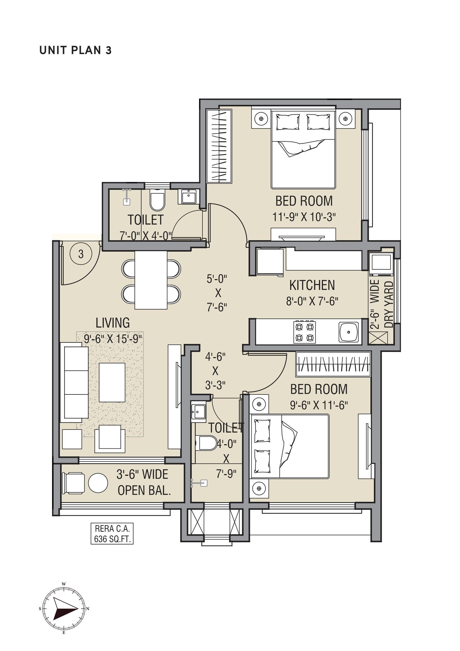 2BHK Type3 floor plan
