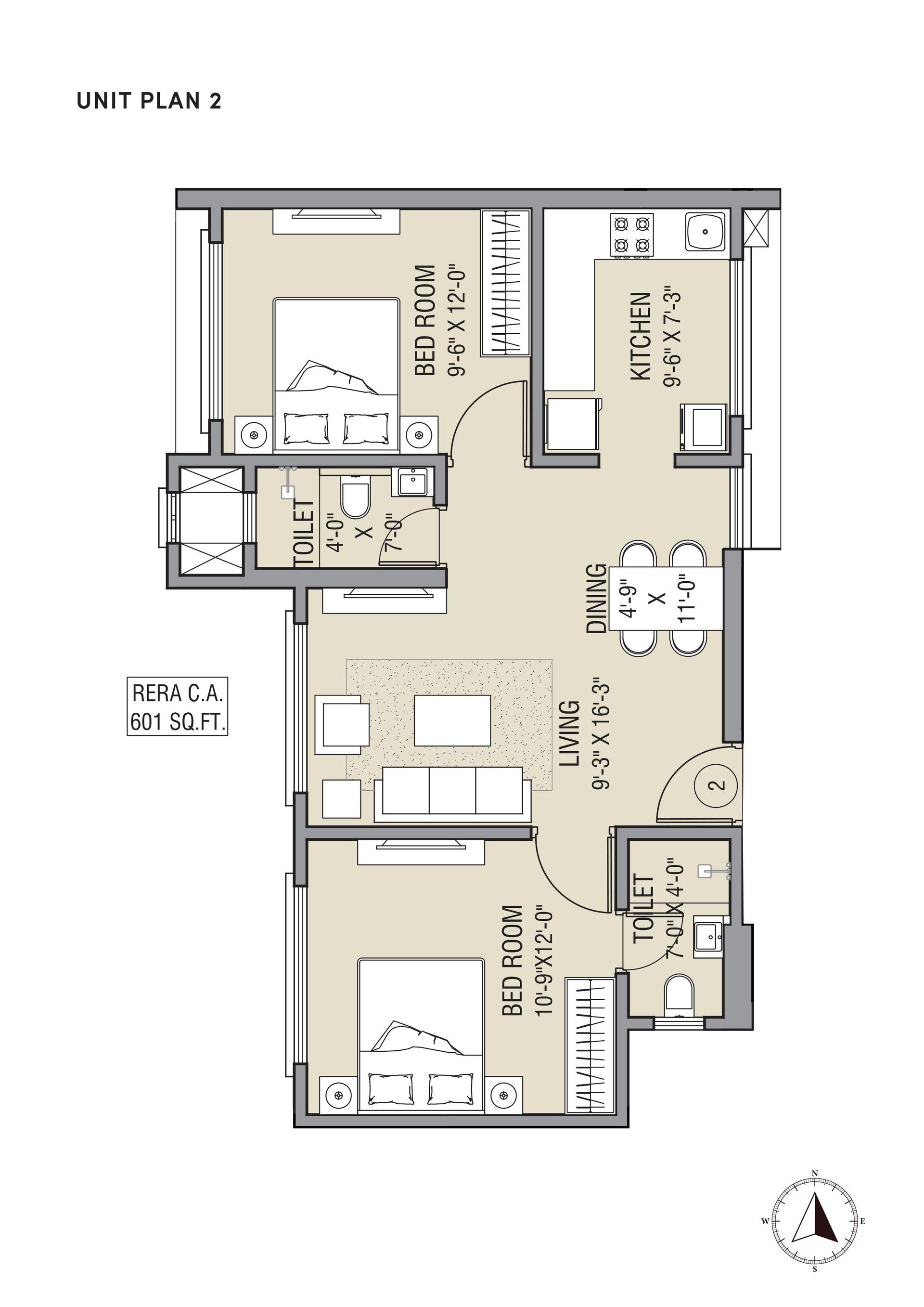 2BHK Type2 floor plan