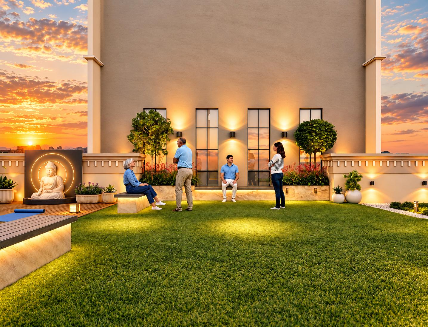 Landscaped gardens at Oxford Navrang Atlantis, Andheri West