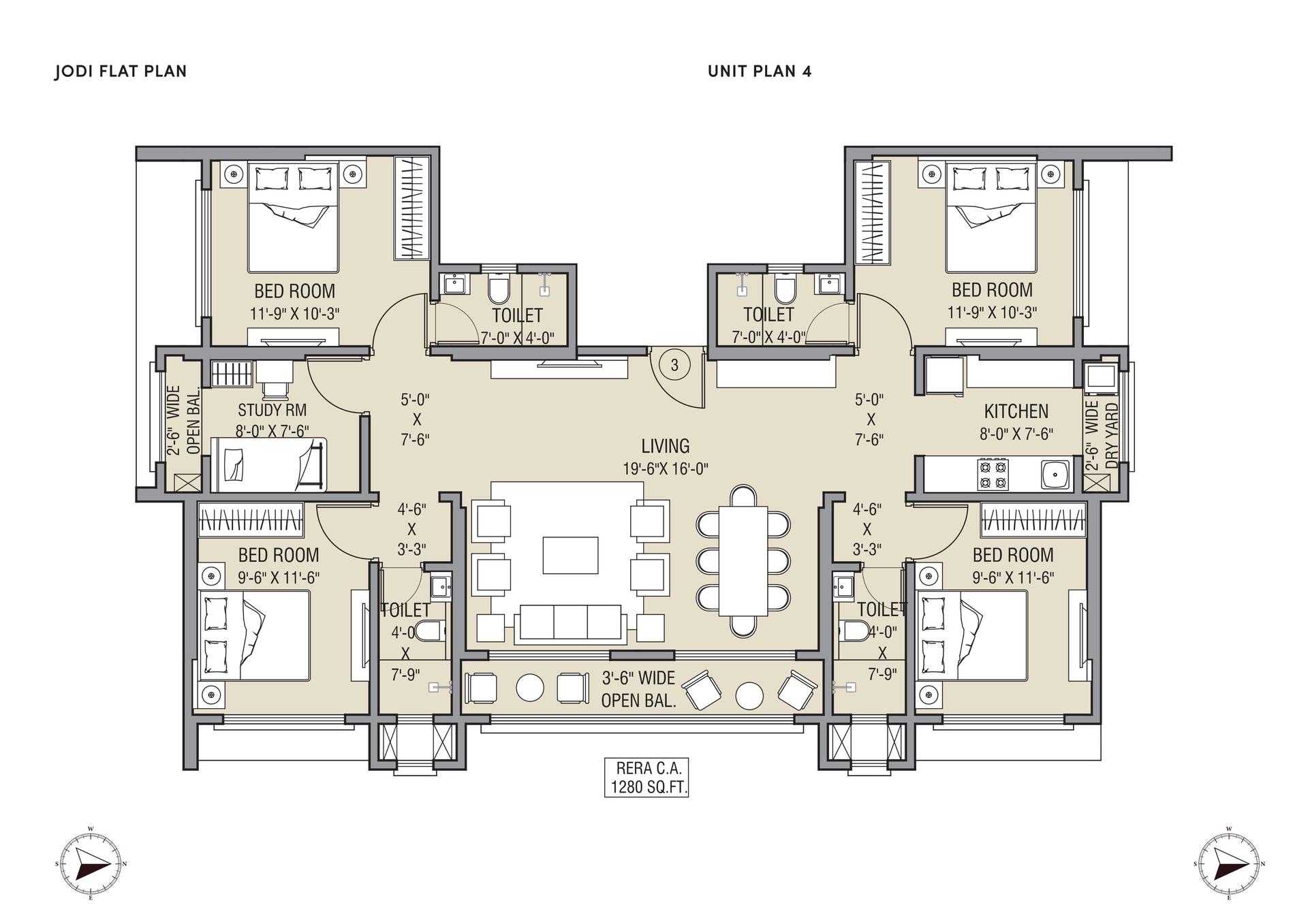 4BHK (2+2) Jodi floor plan