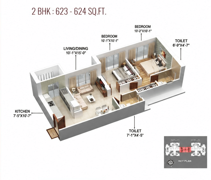 2BHK Type 1 floor plan