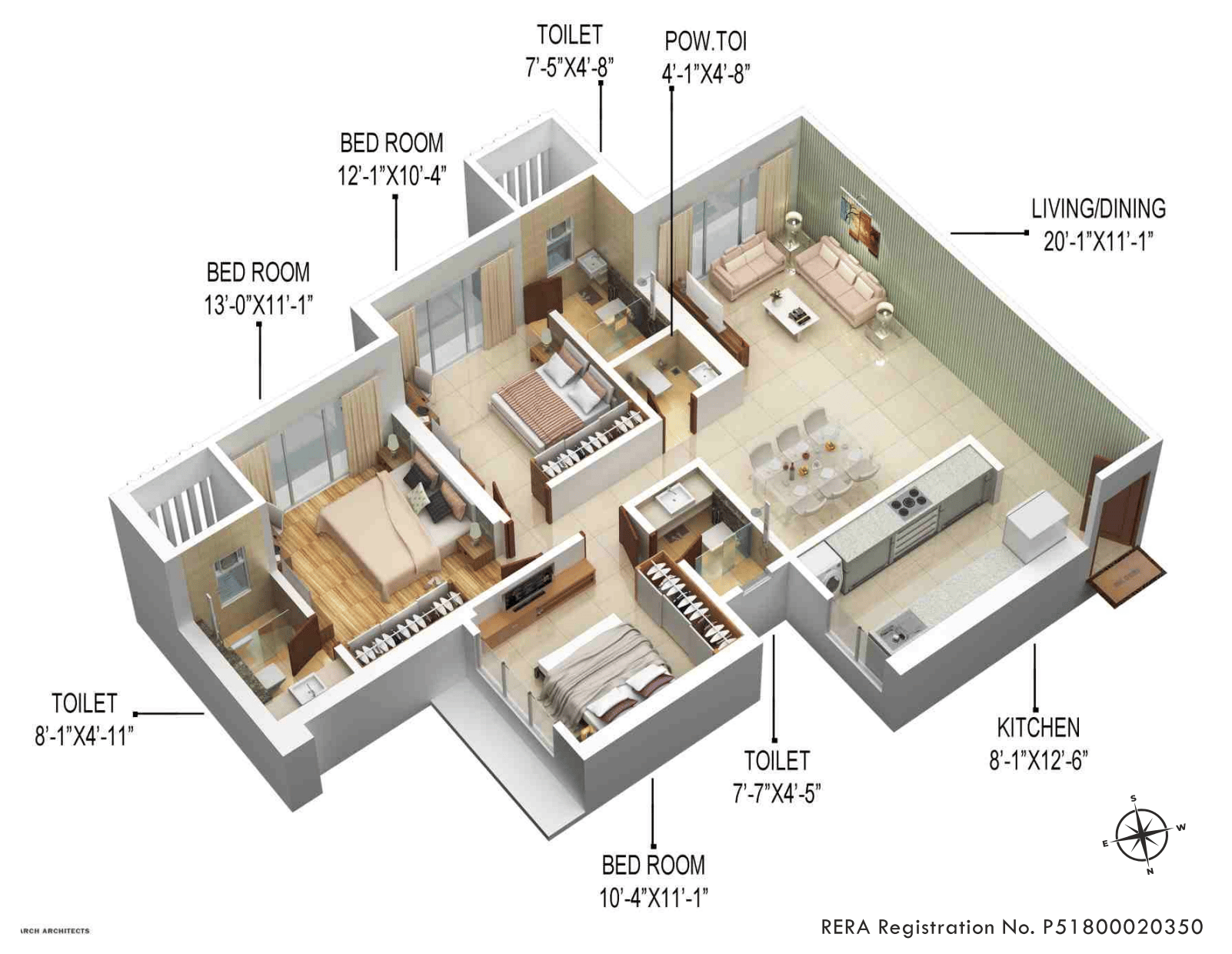 3BHK floor plan