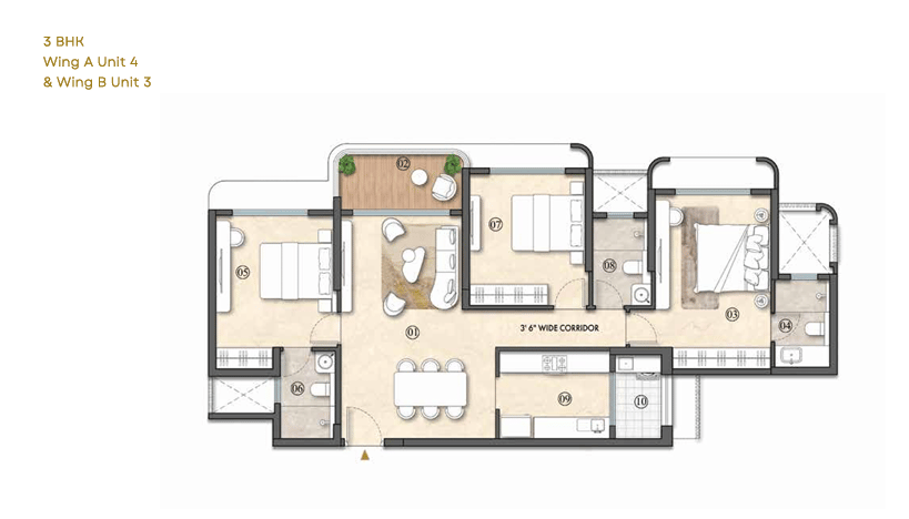 3BHK floor plan