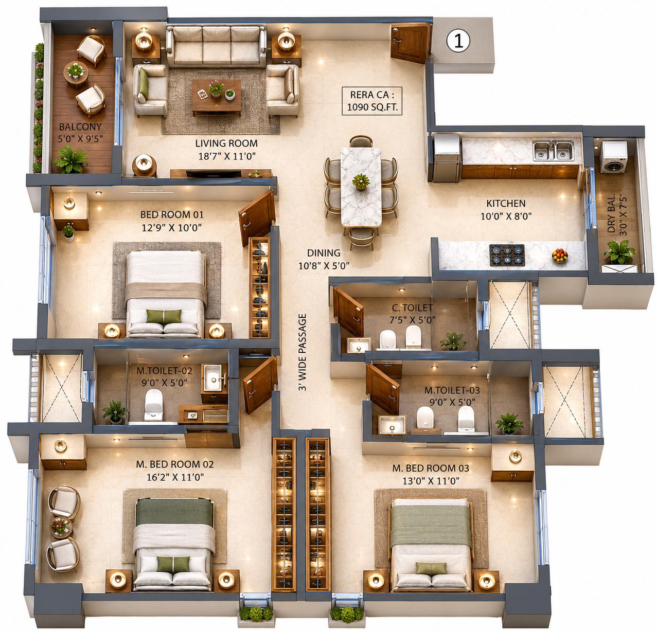 3BHK Premium floor plan