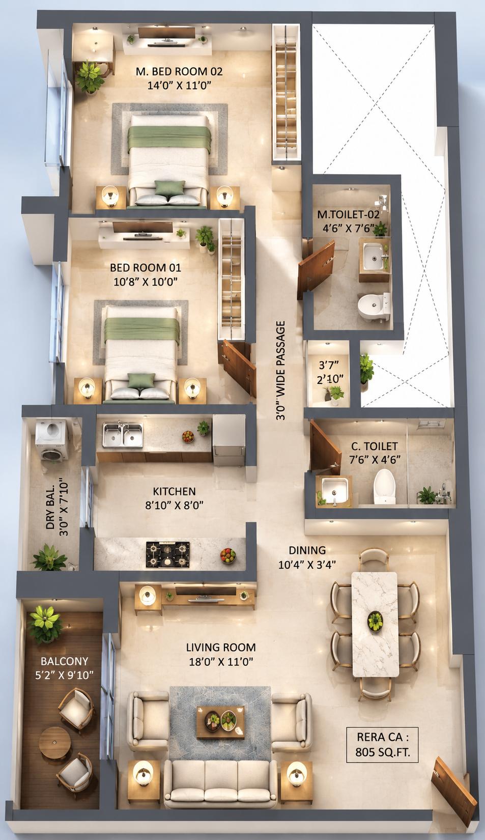 2BHK floor plan