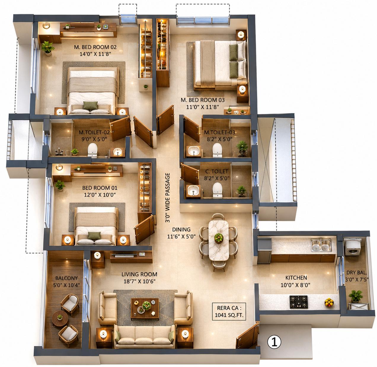 3BHK floor plan