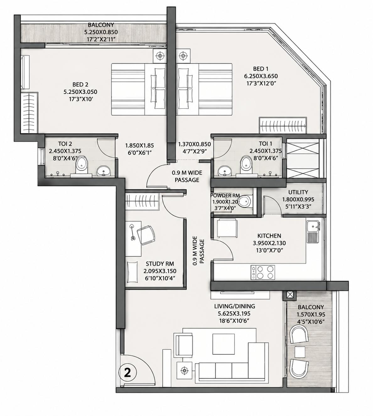 2.5BHK Premium floor plan