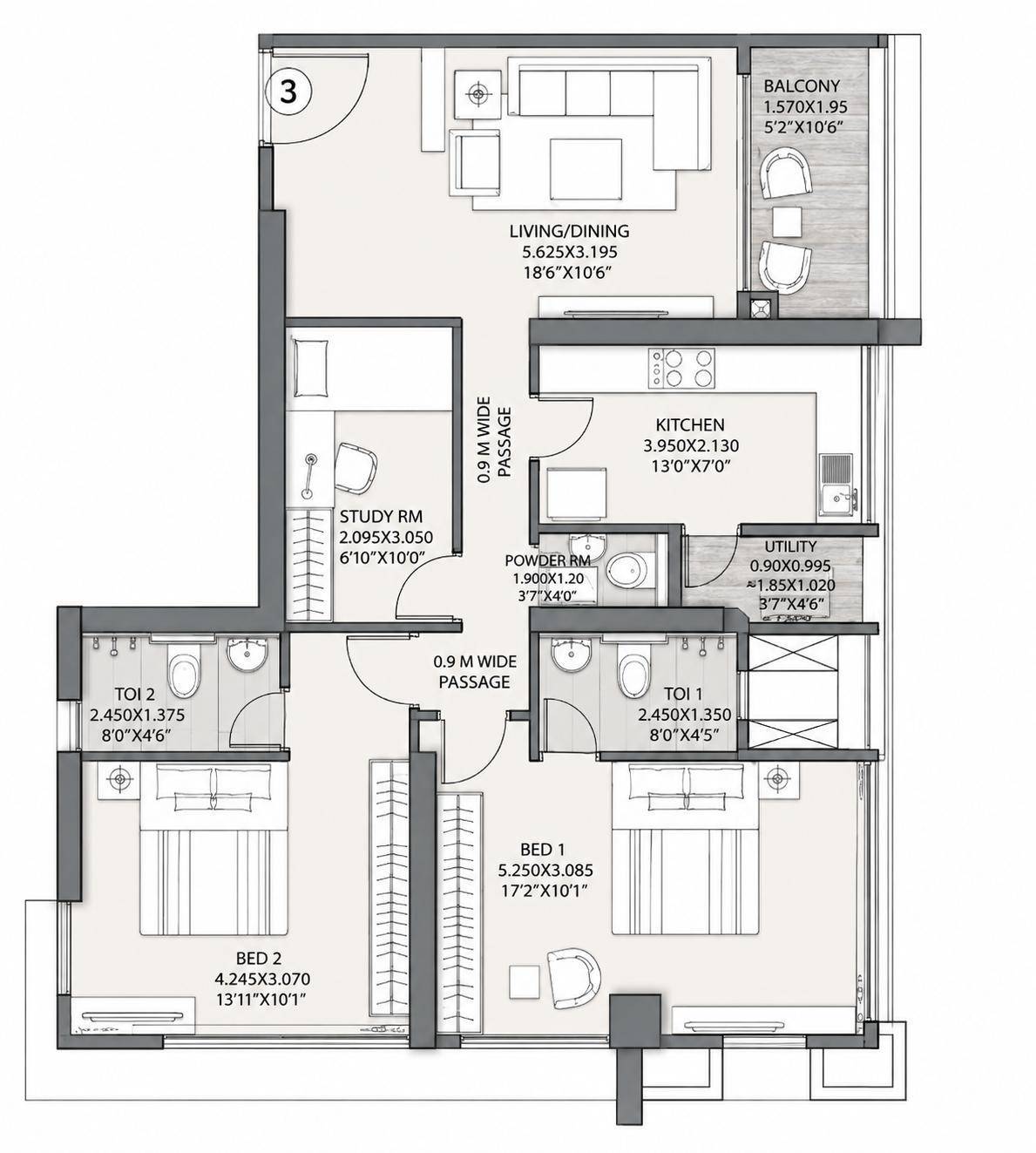 2.5BHK floor plan