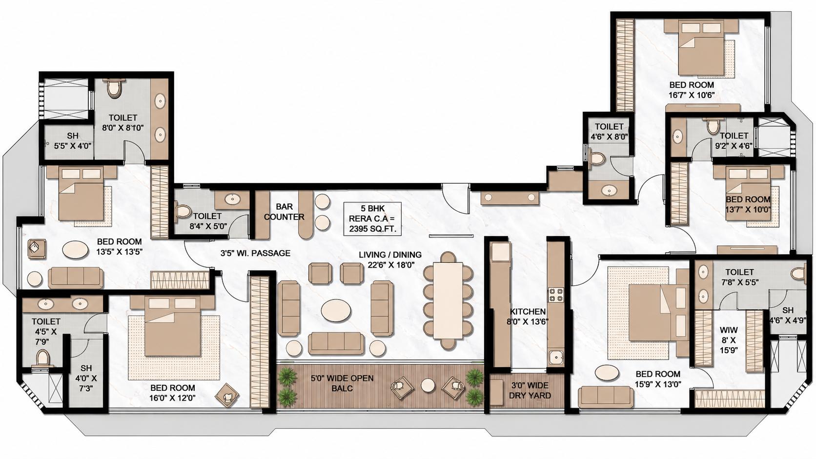 5BHK floor plan