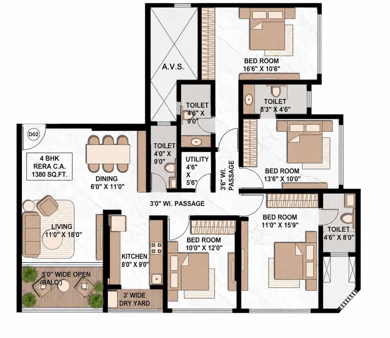 4BHK floor plan