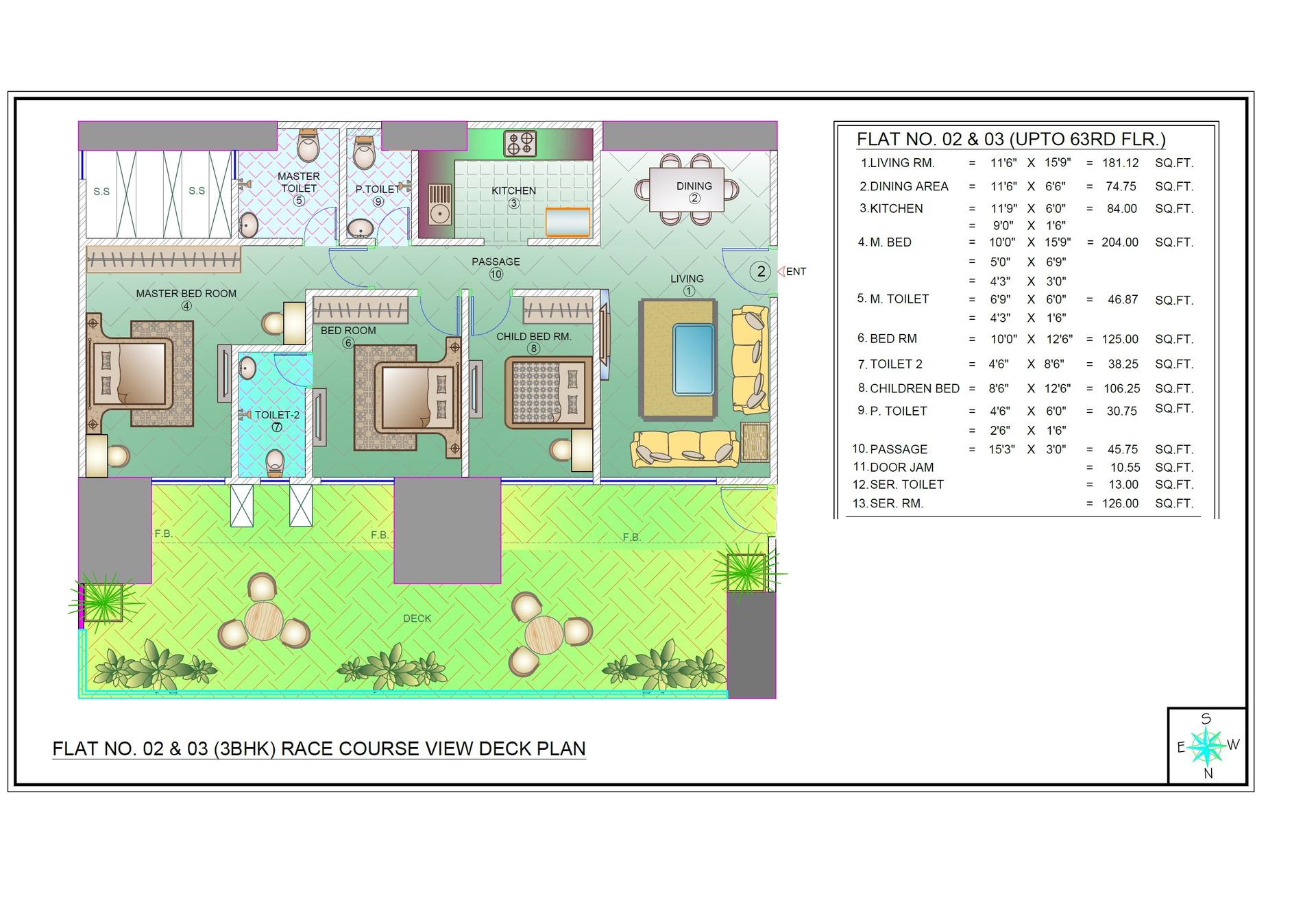 3 BHK floor plan