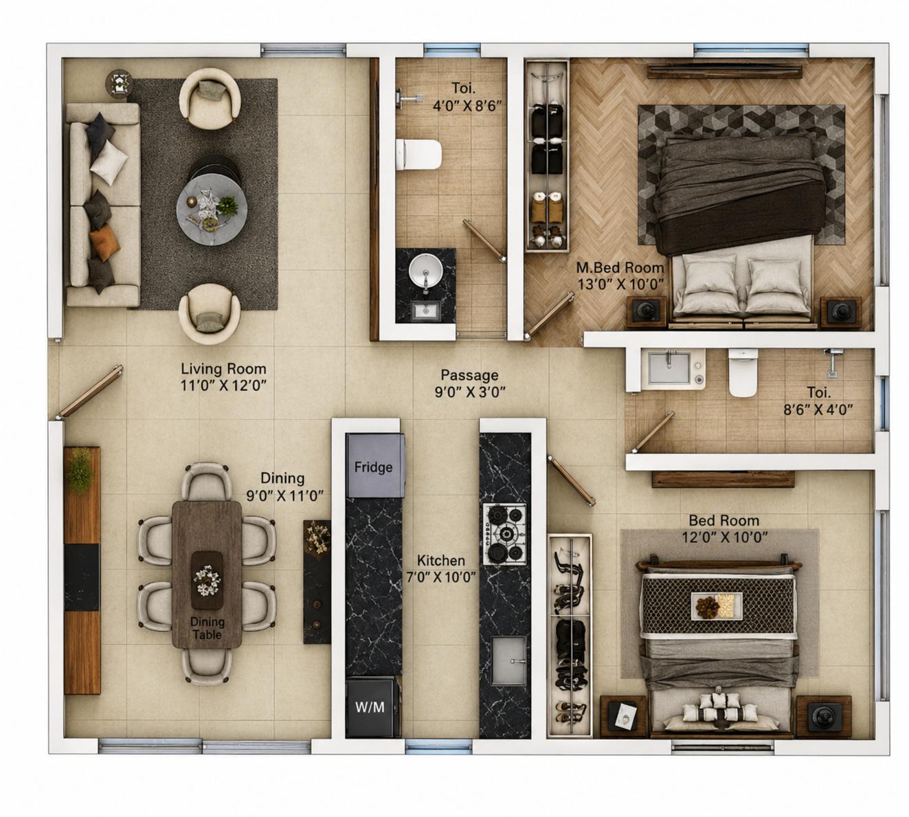2BHK Premium floor plan