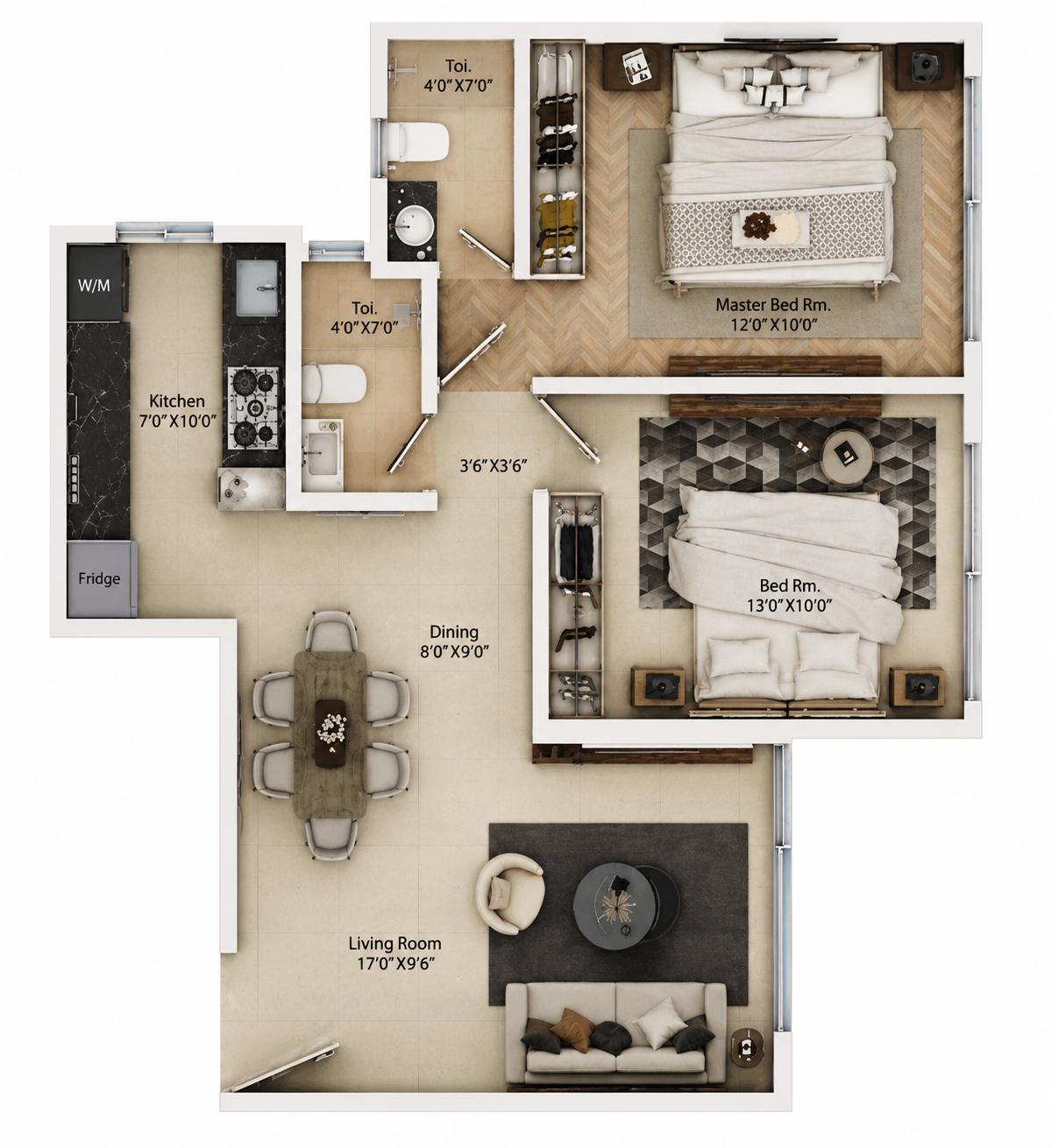 2BHK floor plan