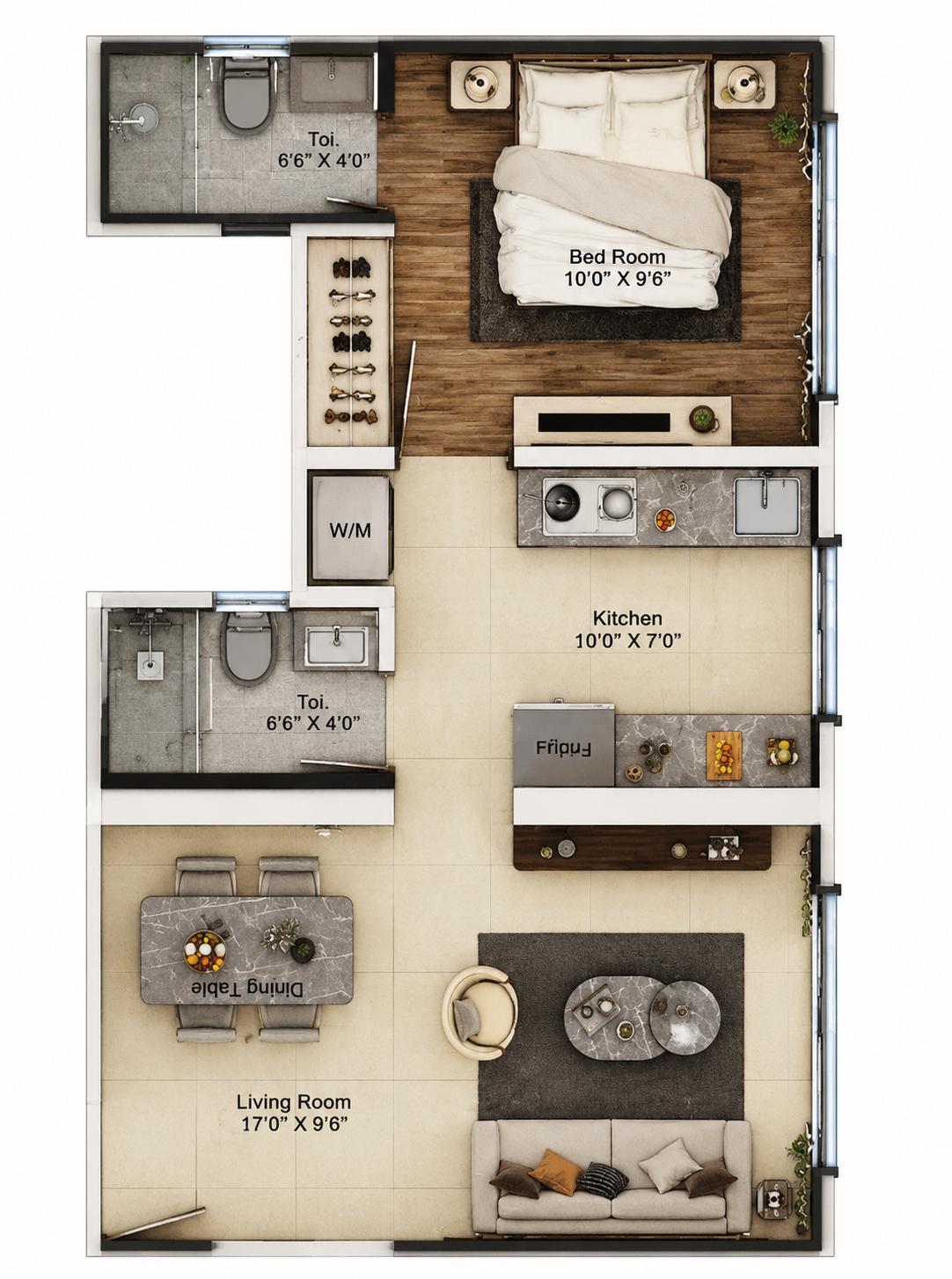 1BHK floor plan