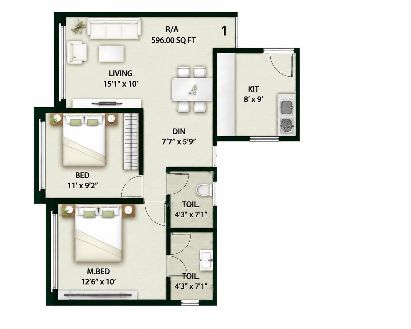 2BHK floor plan