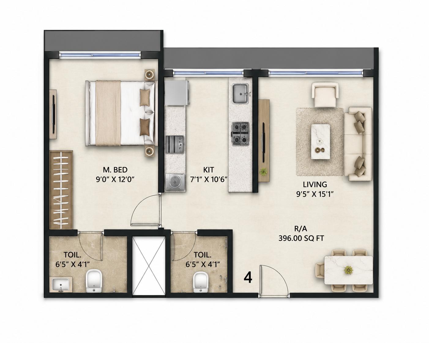 1BHK floor plan