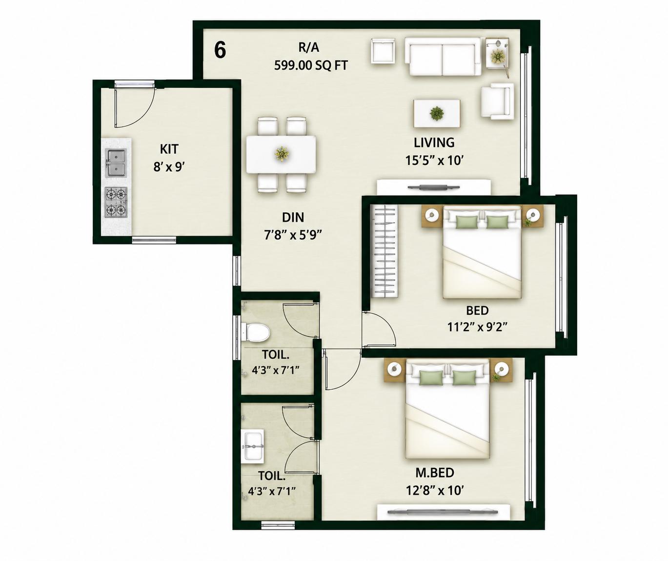 2BHK Premium floor plan