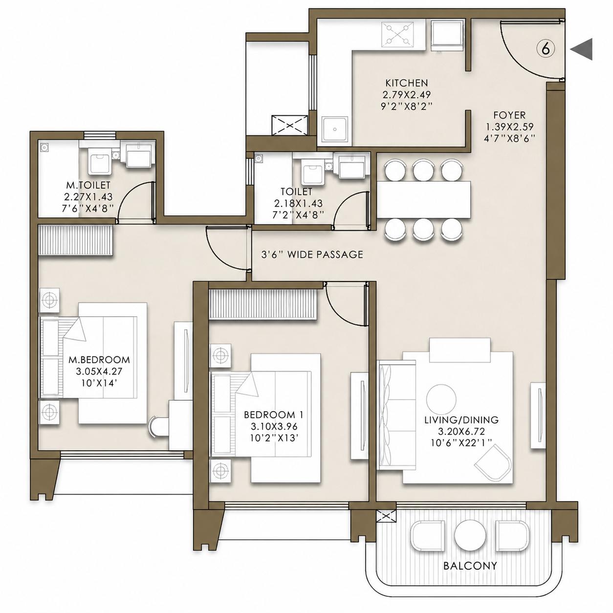 2 BHK Medium floor plan